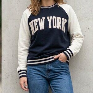 New York Collegiate Raglan Pullover S | Vintage Retro Graphic Sweatshirt Small